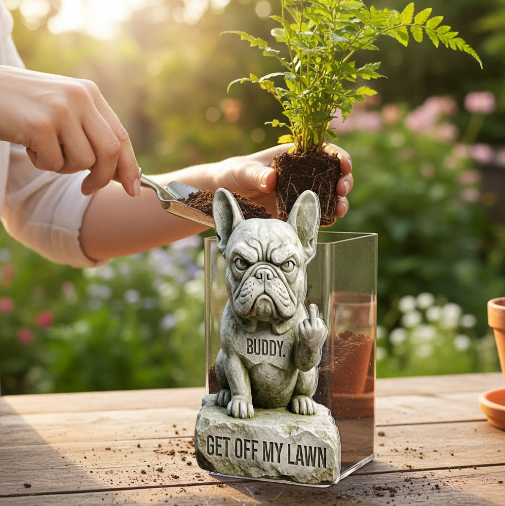Get Off My Lawn, Custom From Any Photo - Personalized Dog Acrylic Pot