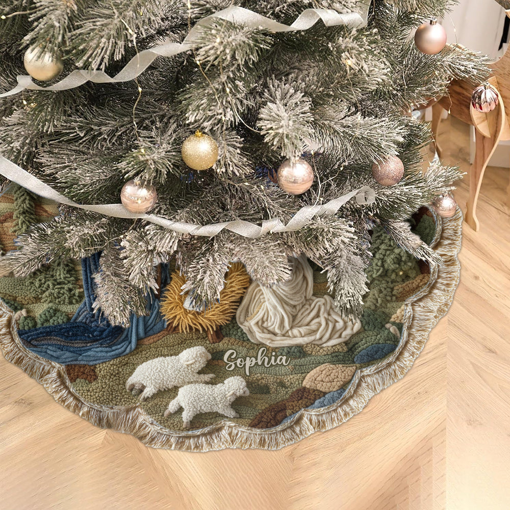 Nativity Moment - Personalized Christian Shaped Tree Skirt
