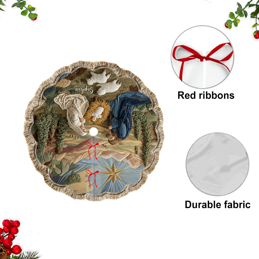 Nativity Moment - Personalized Christian Shaped Tree Skirt
