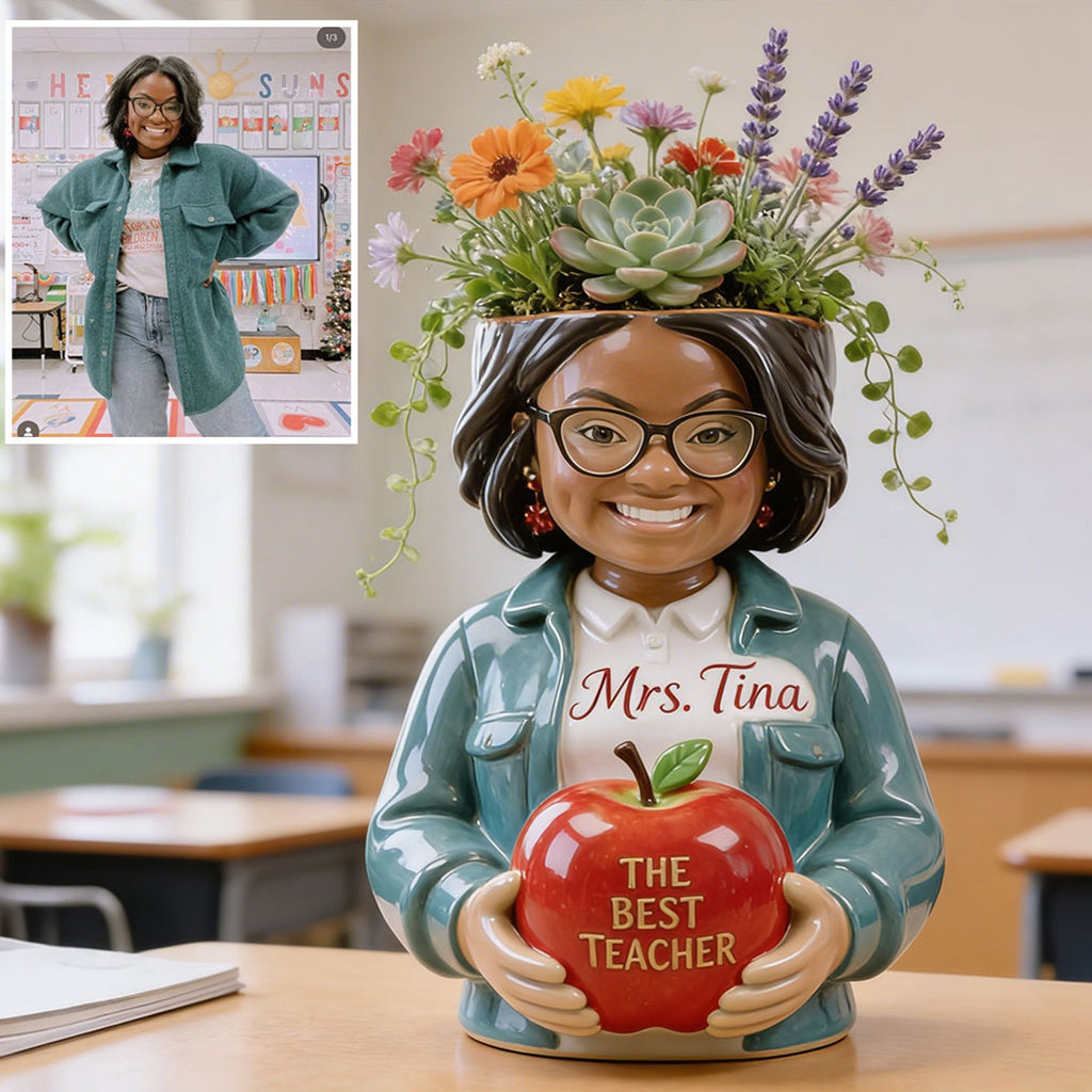 Custom Any Photo Thank You For Helping Me Grow - Personalized Teacher Acrylic Pot