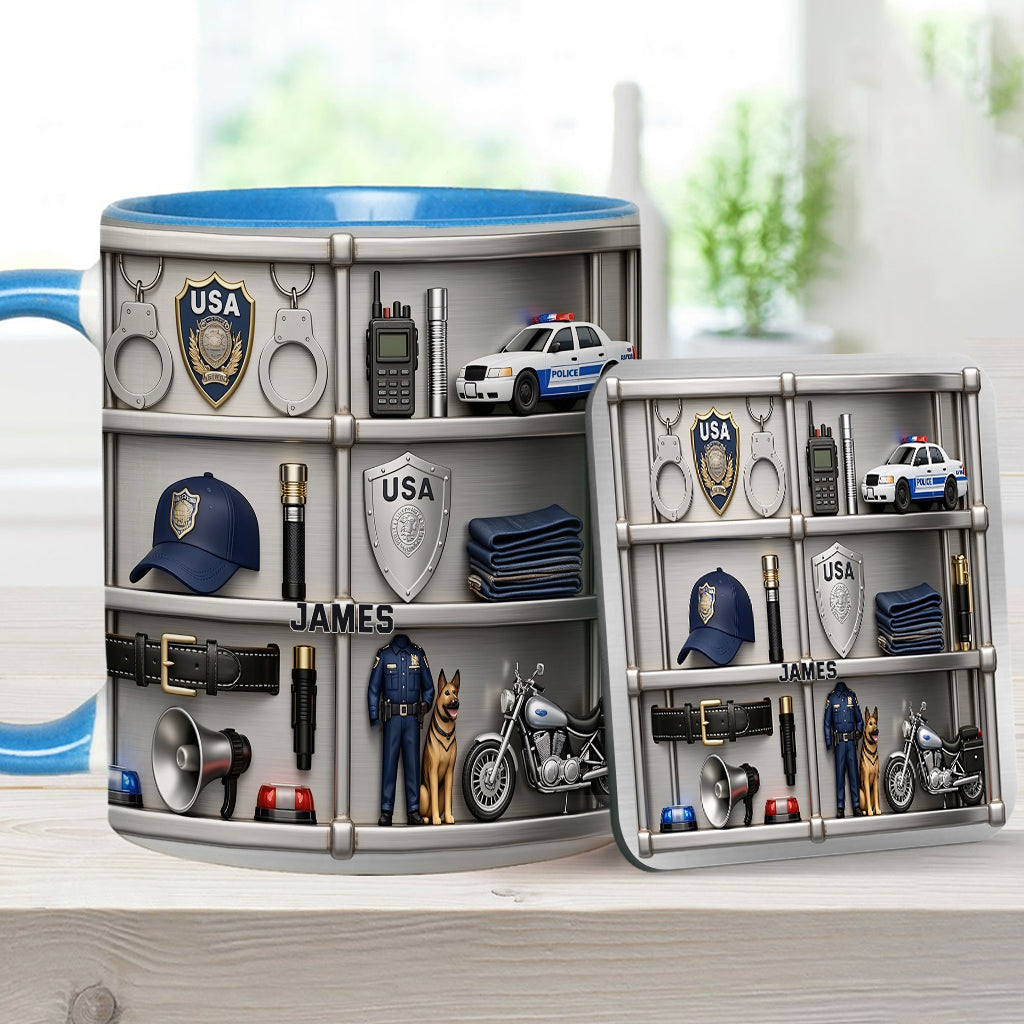 Serve And Protect - Personalized Police Officer Accent Mug & Coaster