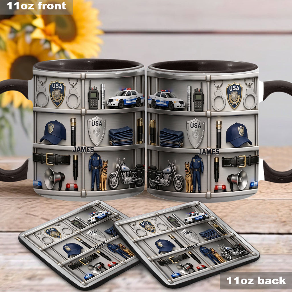 Serve And Protect - Personalized Police Officer Accent Mug & Coaster