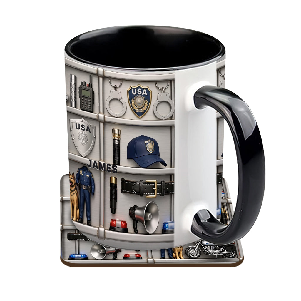 Serve And Protect - Personalized Police Officer Accent Mug & Coaster