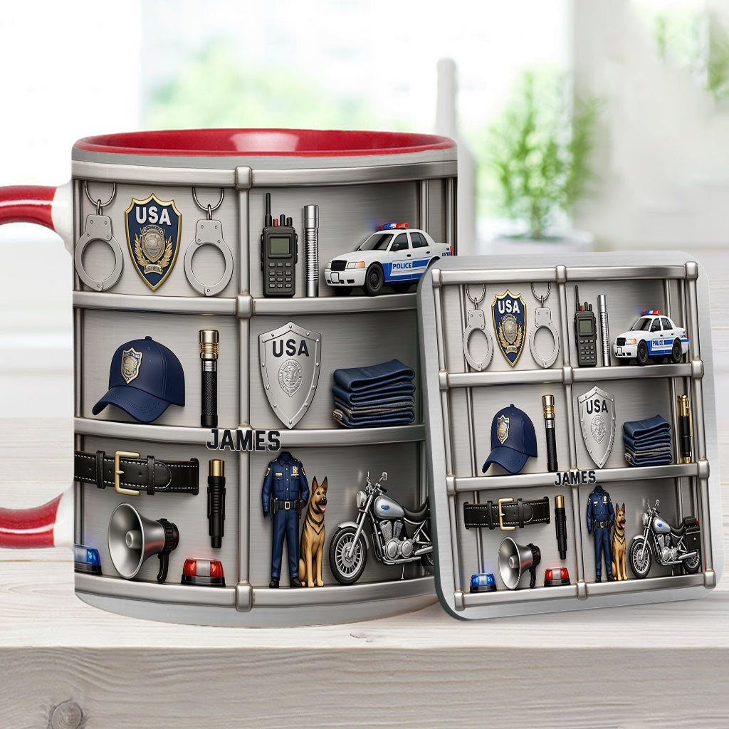 Serve And Protect - Personalized Police Officer Accent Mug & Coaster