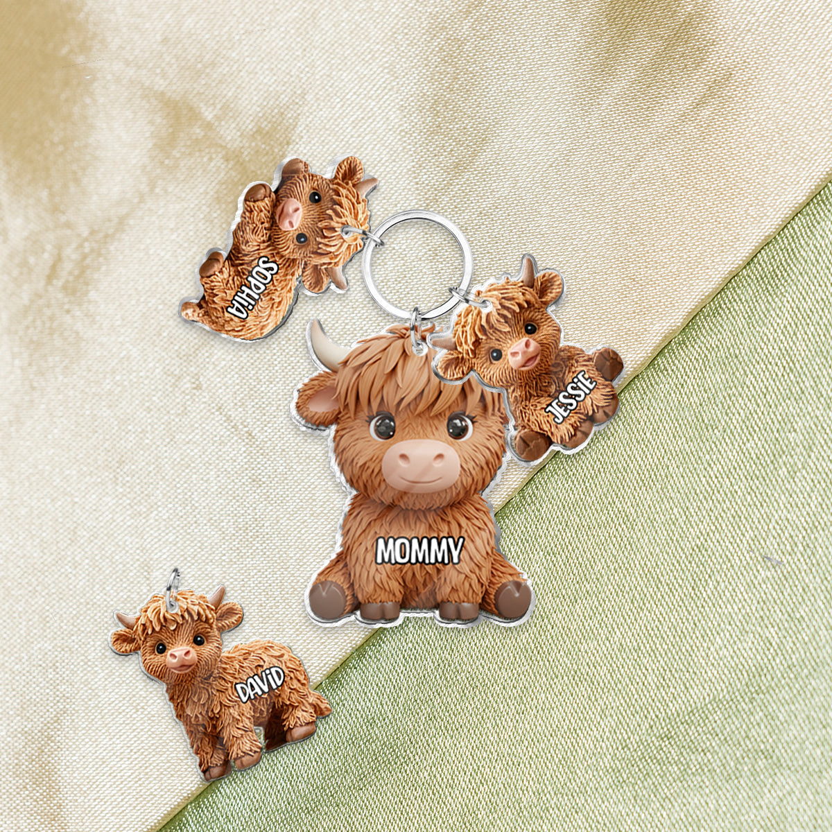 Hochlandrind-Mama - Personalisierter Mutter-Schlüsselanhänger mit Anhängern