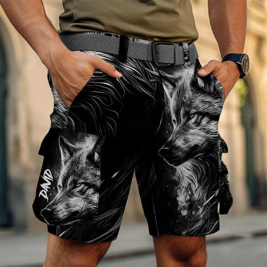 Strong Wolf – Personalisierte Wolf-Cargoshorts mit Gürtel
