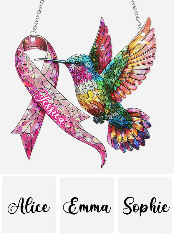 Hummingbird Breast Cancer Awareness - Personalized Breast Cancer Awareness Window Hanging Suncatcher Ornament