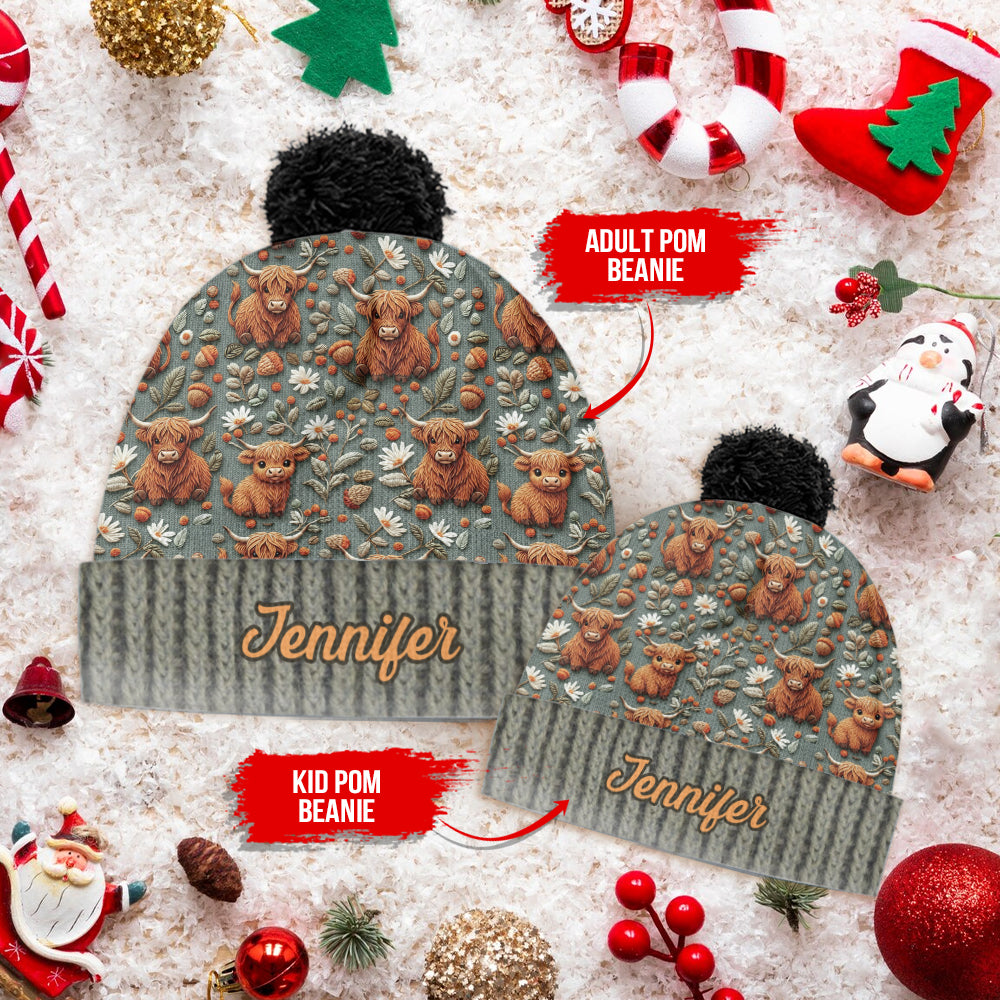 Highland Cow Farm - Personalisierte Highland Cow Beanie Mütze