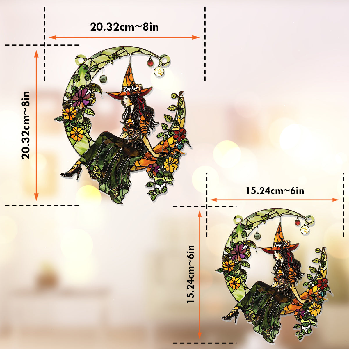 Hexe und Mond – Personalisierter Hexen-Fensterhänger-Sonnenfänger 