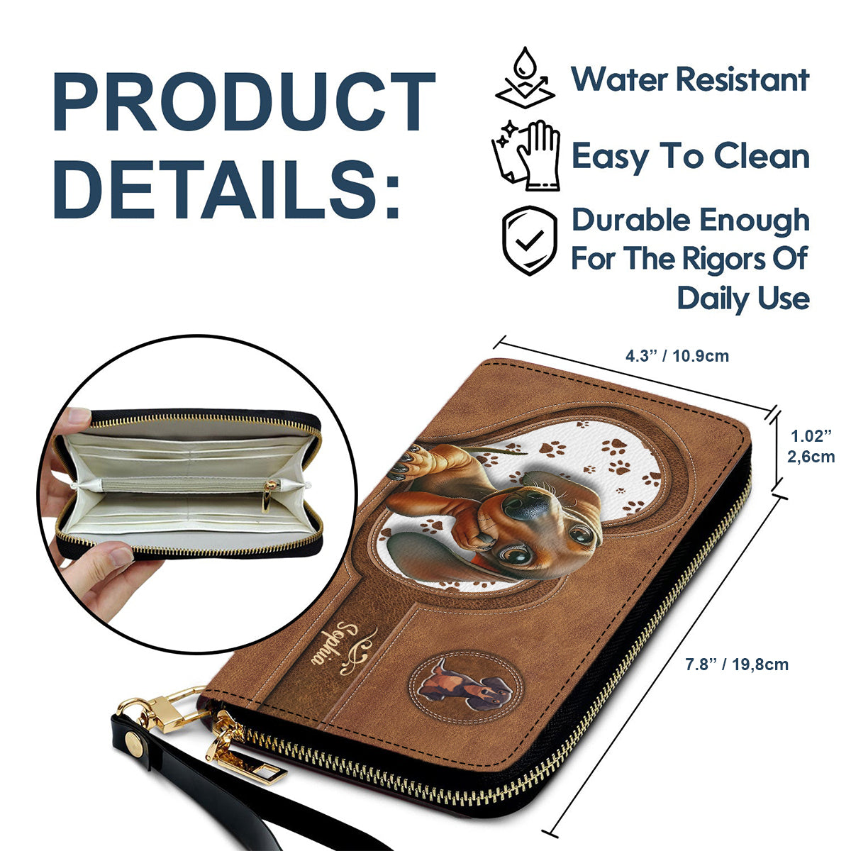 Cute Dachshund - Personalized Dog Leather Long Wallet