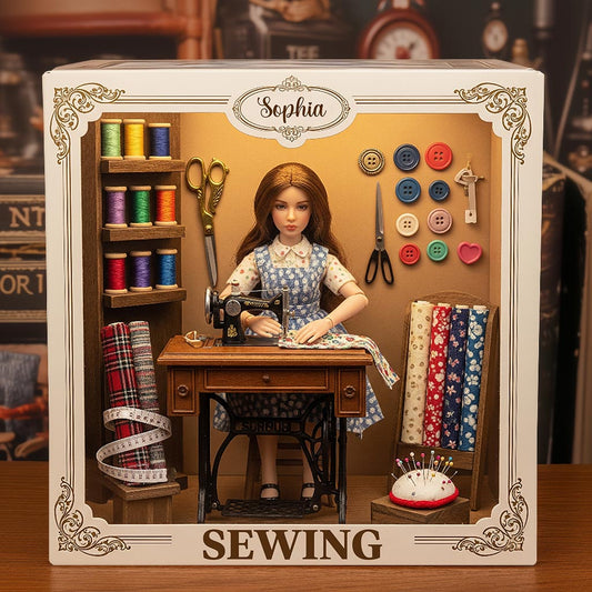 Einfach ein Mädchen, das Nähen liebt – personalisierte Acrylplakette in individueller Form