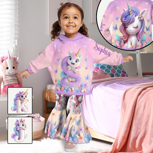 Niedliches Einhorn – Personalisierter Kinder-Hoodie & Leggings-Set