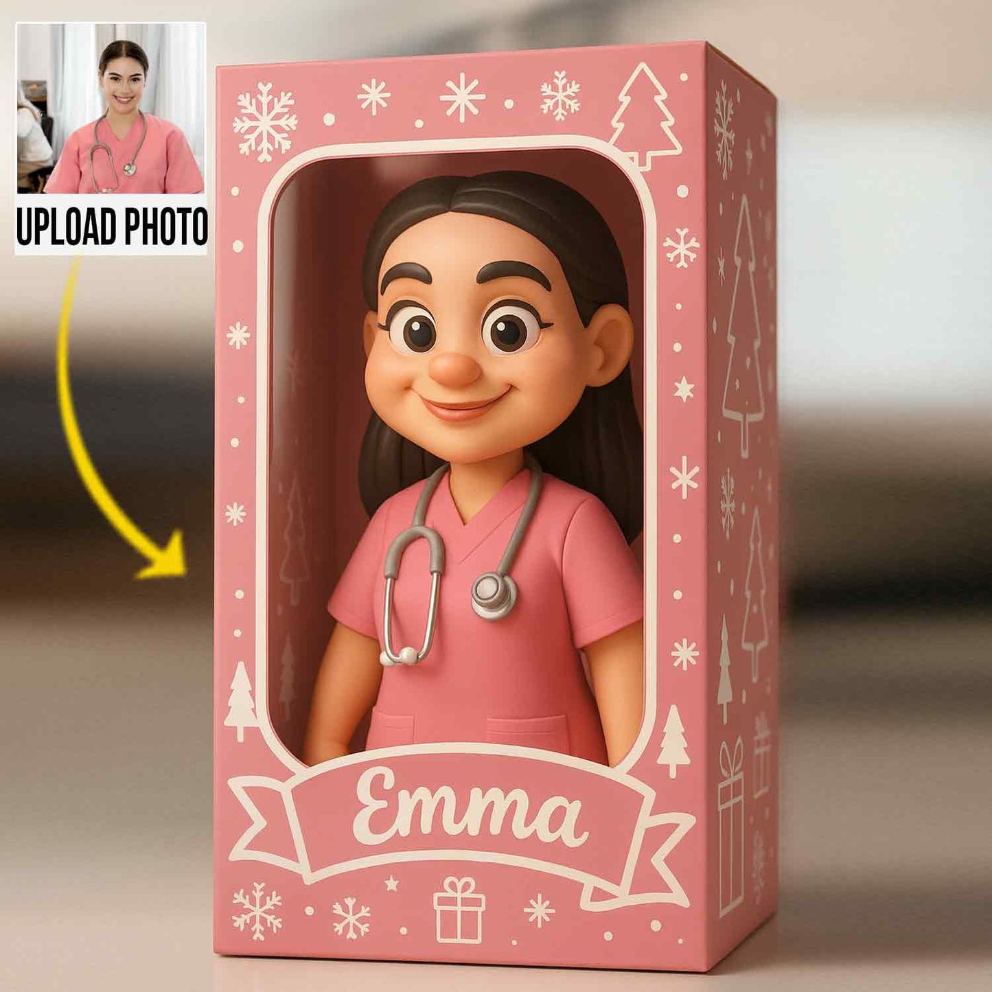 Weihnachtsgeschenk für Krankenschwestern im Cartoon-Stil – personalisierte Acrylplakette in individueller Krankenschwesterform