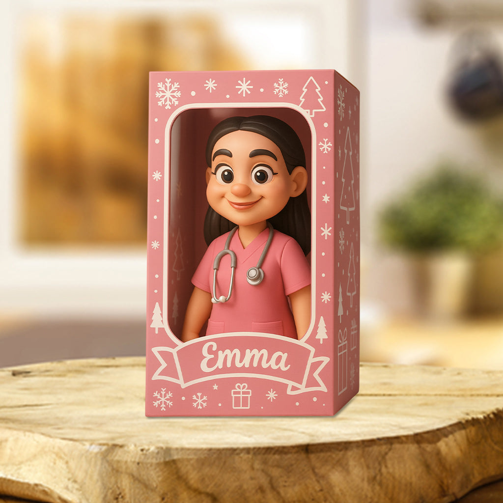 Weihnachtsgeschenk für Krankenschwestern im Cartoon-Stil – personalisierte Acrylplakette in individueller Krankenschwesterform