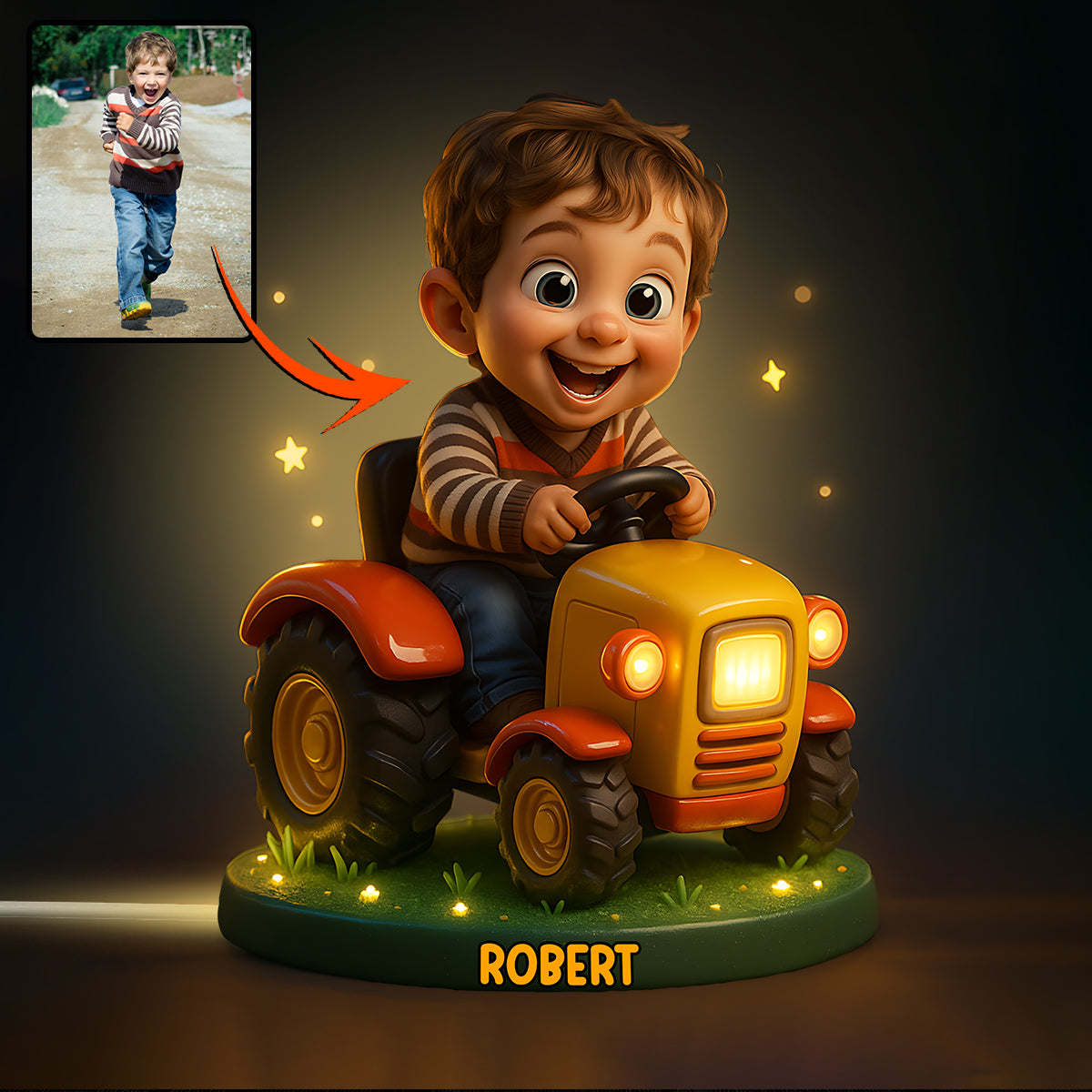 Individuell gestaltbar mit Foto, Geschenk für Traktoren-begeisterte Kinder – Personalisierte LED-Nachtleuchte aus Acryl für Kinder