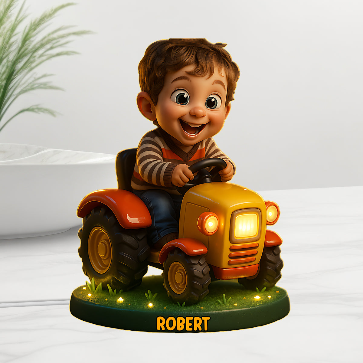 Individuell gestaltbar mit Foto, Geschenk für Traktoren-begeisterte Kinder – Personalisierte LED-Nachtleuchte aus Acryl für Kinder