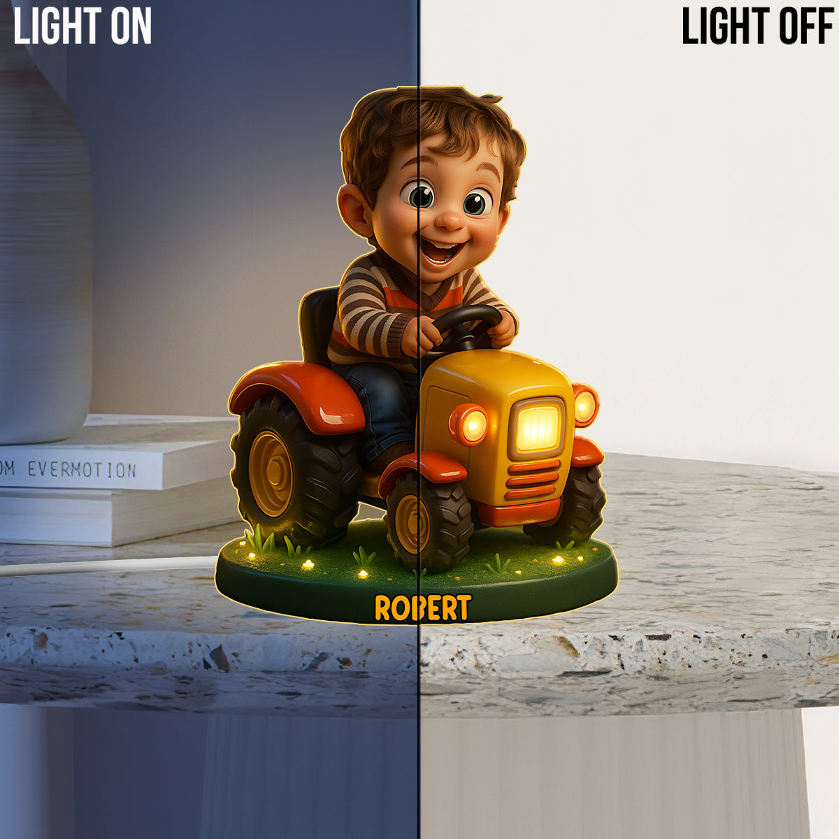 Individuell gestaltbar mit Foto, Geschenk für Traktoren-begeisterte Kinder – Personalisierte LED-Nachtleuchte aus Acryl für Kinder