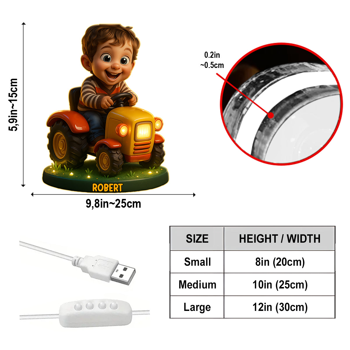 Individuell gestaltbar mit Foto, Geschenk für Traktoren-begeisterte Kinder – Personalisierte LED-Nachtleuchte aus Acryl für Kinder