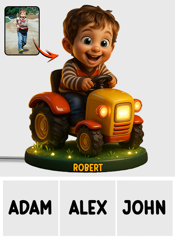 Individuell gestaltbar mit Foto, Geschenk für Traktoren-begeisterte Kinder – Personalisierte LED-Nachtleuchte aus Acryl für Kinder