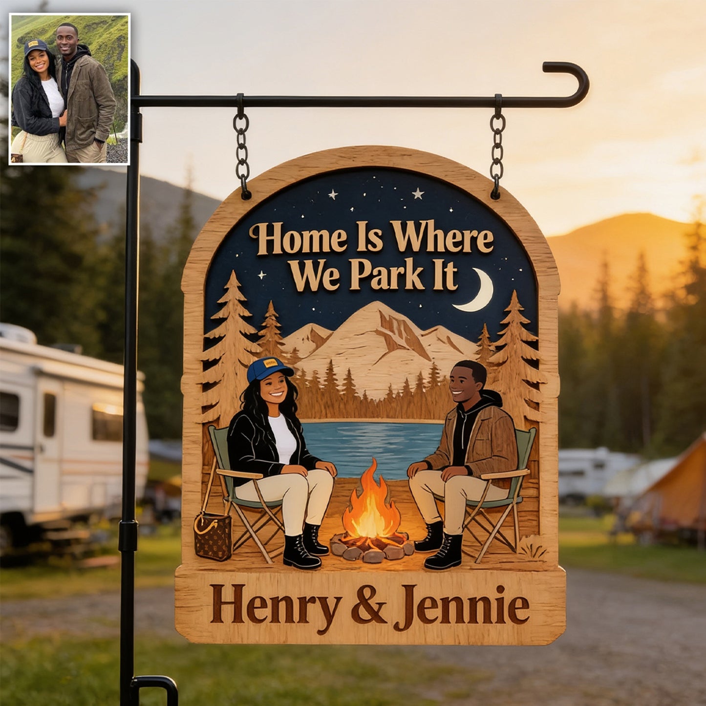 Our Happy Place - Personalized Camping Wood Sign With Stake