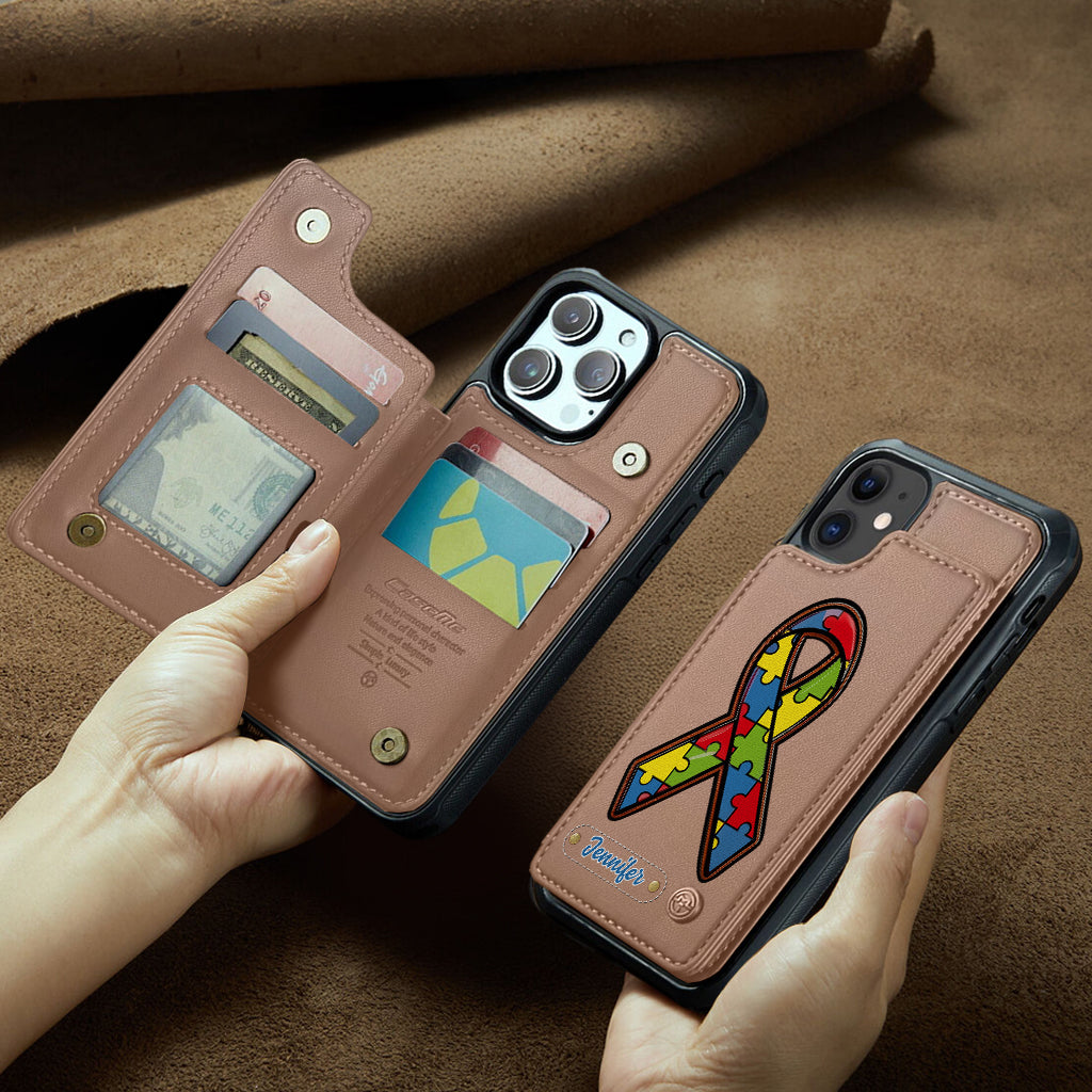 Autismus-Bewusstsein – Personalisierte Handyhülle mit Brieftaschenmotiv zum Thema Autismus