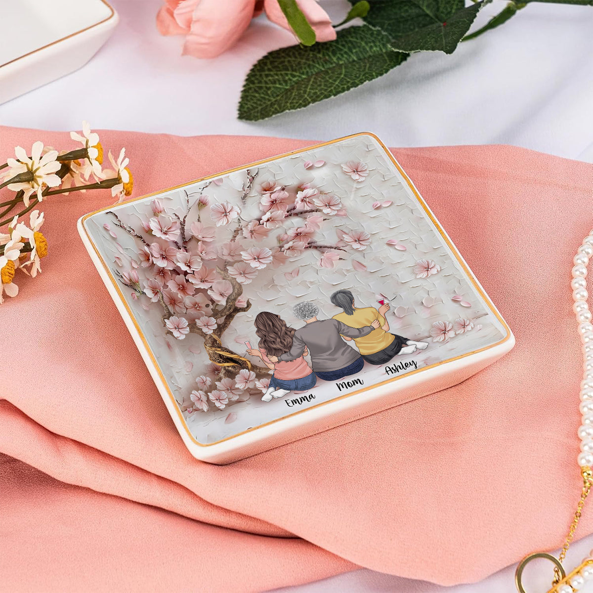 Mutter und Töchter für immer verbunden – Personalisierte Schmuckschale mit Aufdruck „Mutter“