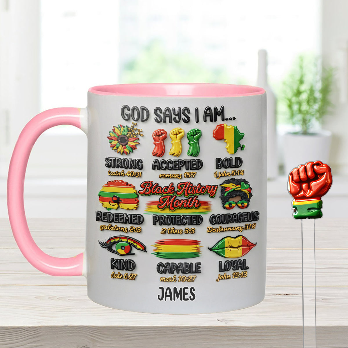 Black History Month, God Says You Are - Personalisierte Tasse mit Acryl-Rührstäbchen für Afroamerikaner