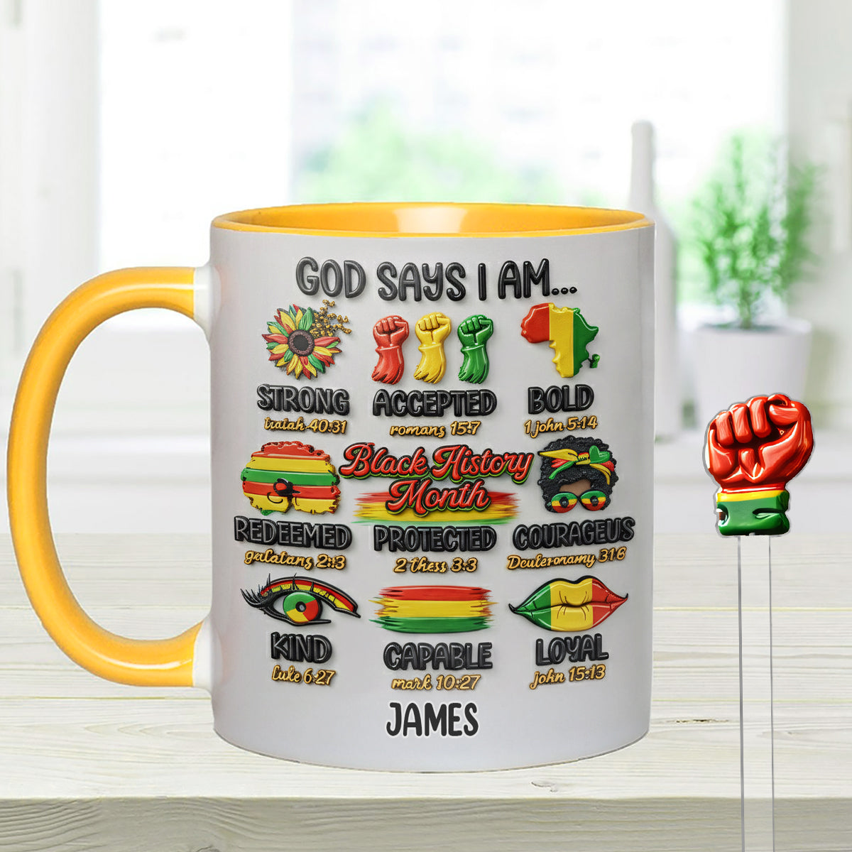 Black History Month, God Says You Are - Personalisierte Tasse mit Acryl-Rührstäbchen für Afroamerikaner