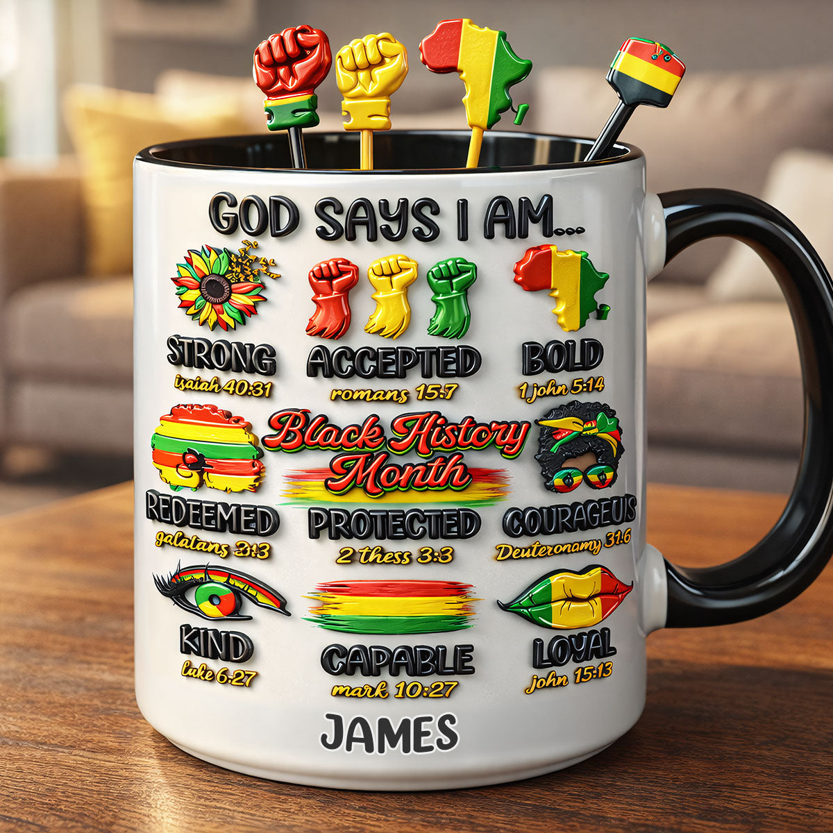 Black History Month, God Says You Are - Personalisierte Tasse mit Acryl-Rührstäbchen für Afroamerikaner