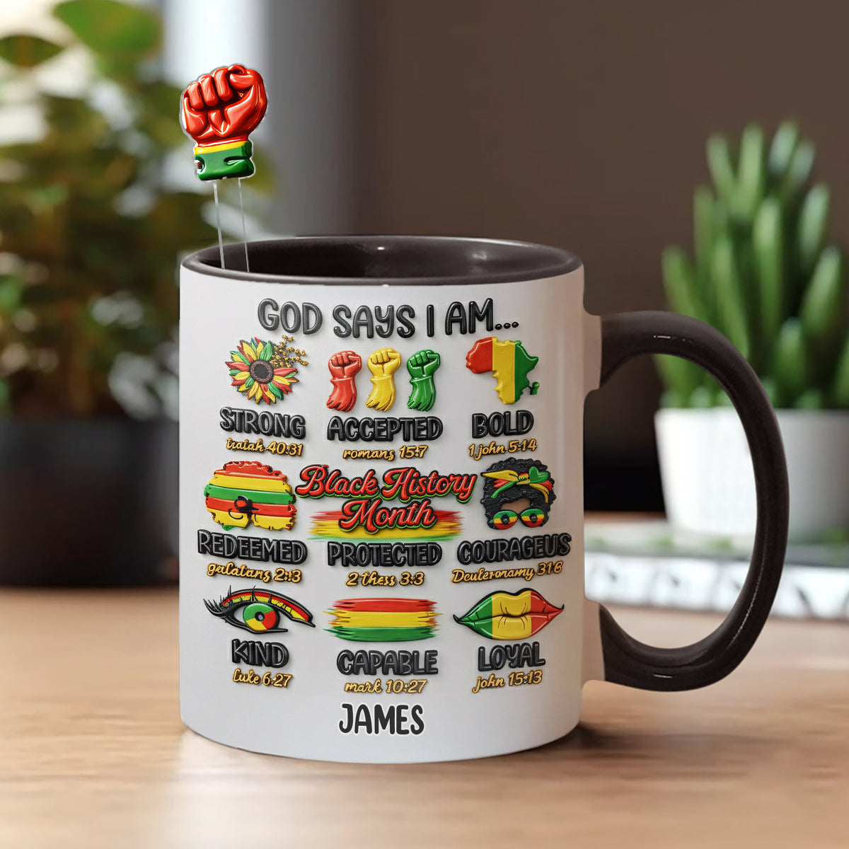 Black History Month, God Says You Are - Personalisierte Tasse mit Acryl-Rührstäbchen für Afroamerikaner