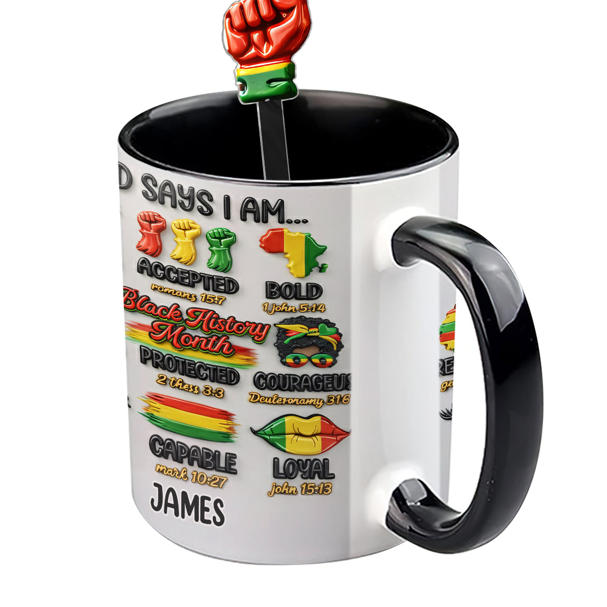 Black History Month, God Says You Are - Personalisierte Tasse mit Acryl-Rührstäbchen für Afroamerikaner