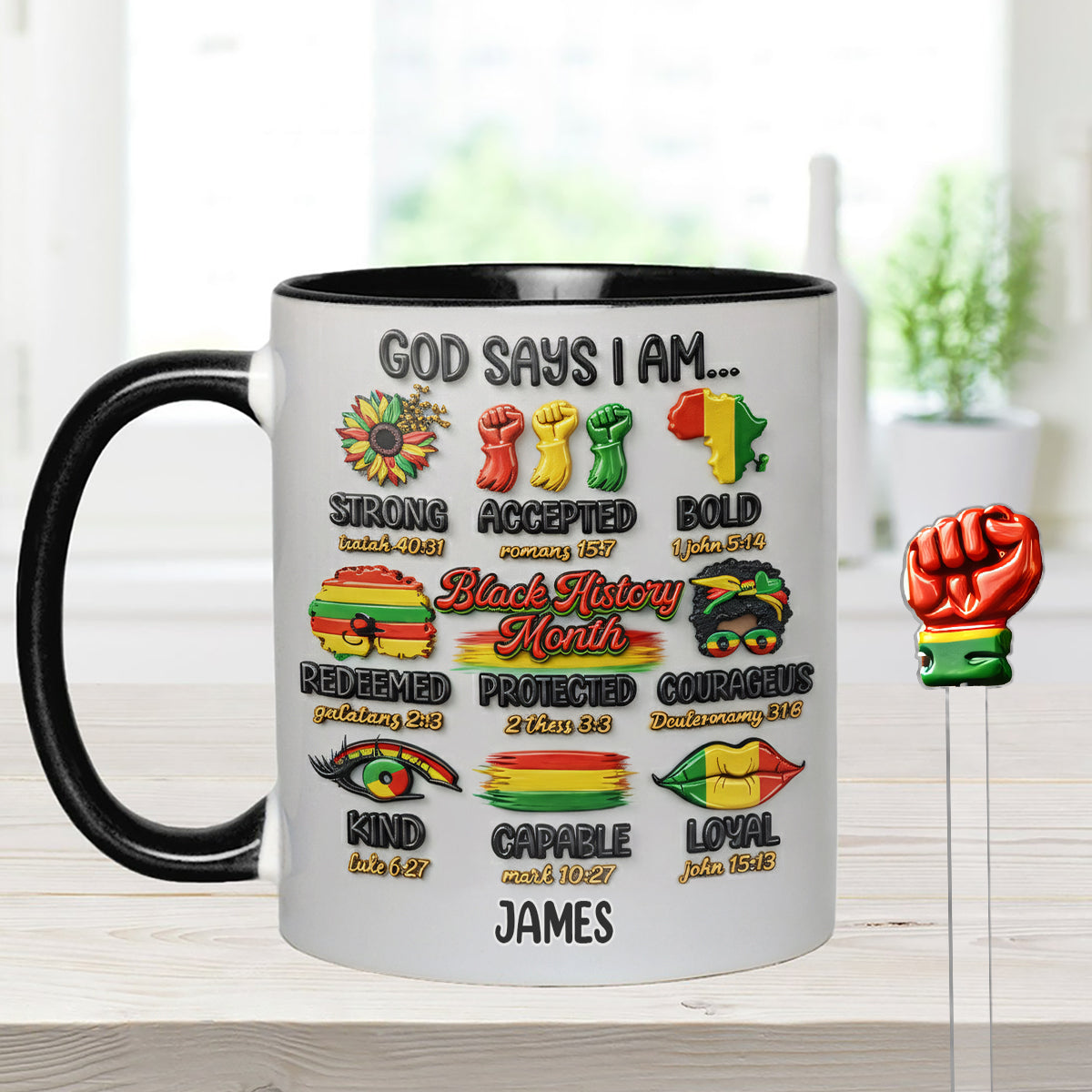 Black History Month, God Says You Are - Personalisierte Tasse mit Acryl-Rührstäbchen für Afroamerikaner