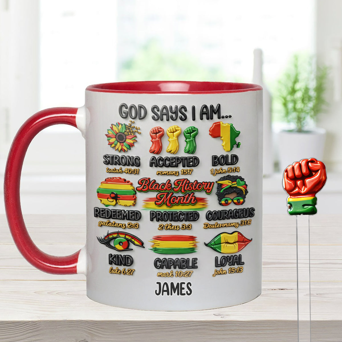 Black History Month, God Says You Are - Personalisierte Tasse mit Acryl-Rührstäbchen für Afroamerikaner