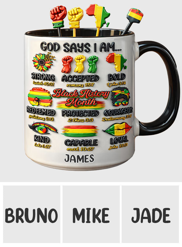 Black History Month, God Says You Are - Personalisierte Tasse mit Acryl-Rührstäbchen für Afroamerikaner