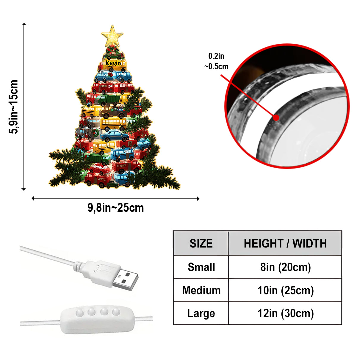 Cars Christmas - Personalized Kid Acrylic LED Night Light