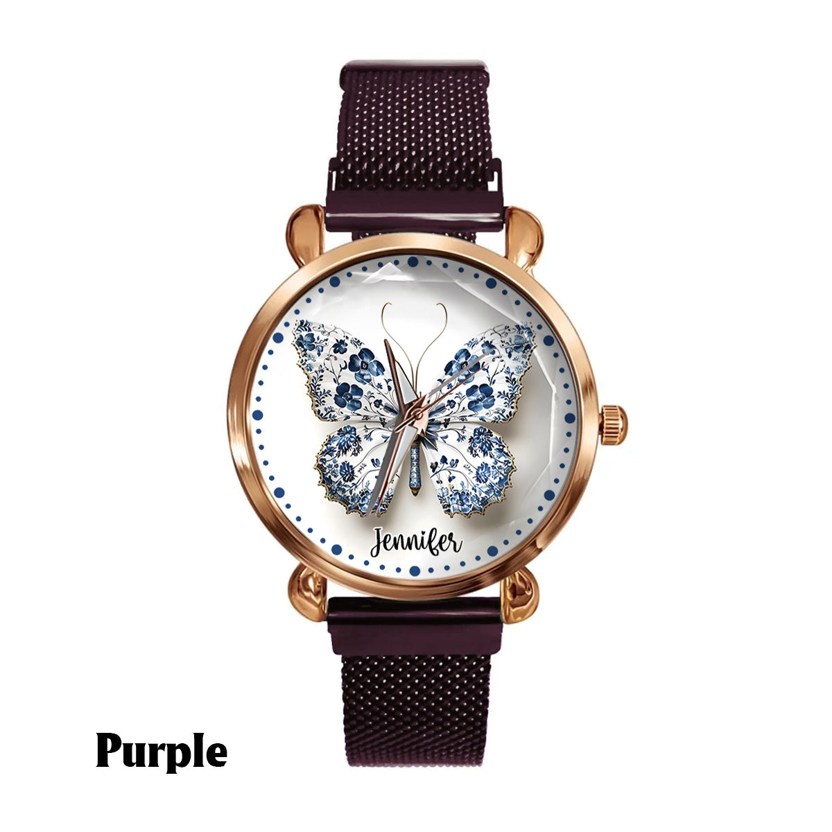 Toile De Jouy Style Butterfly - Personalized Butterfly Women Hand Watch