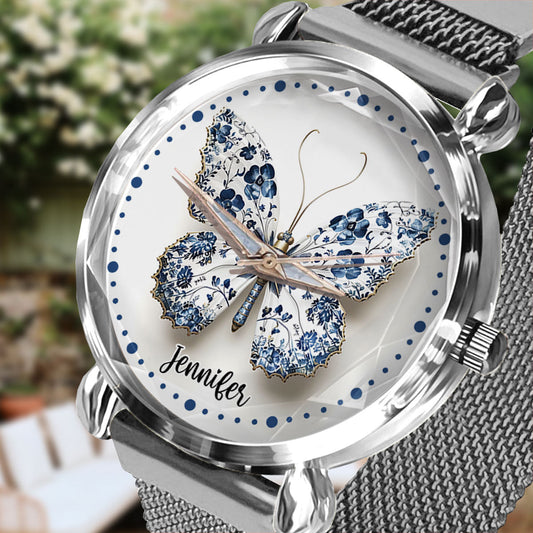 Toile De Jouy Style Butterfly - Personalized Butterfly Women Hand Watch
