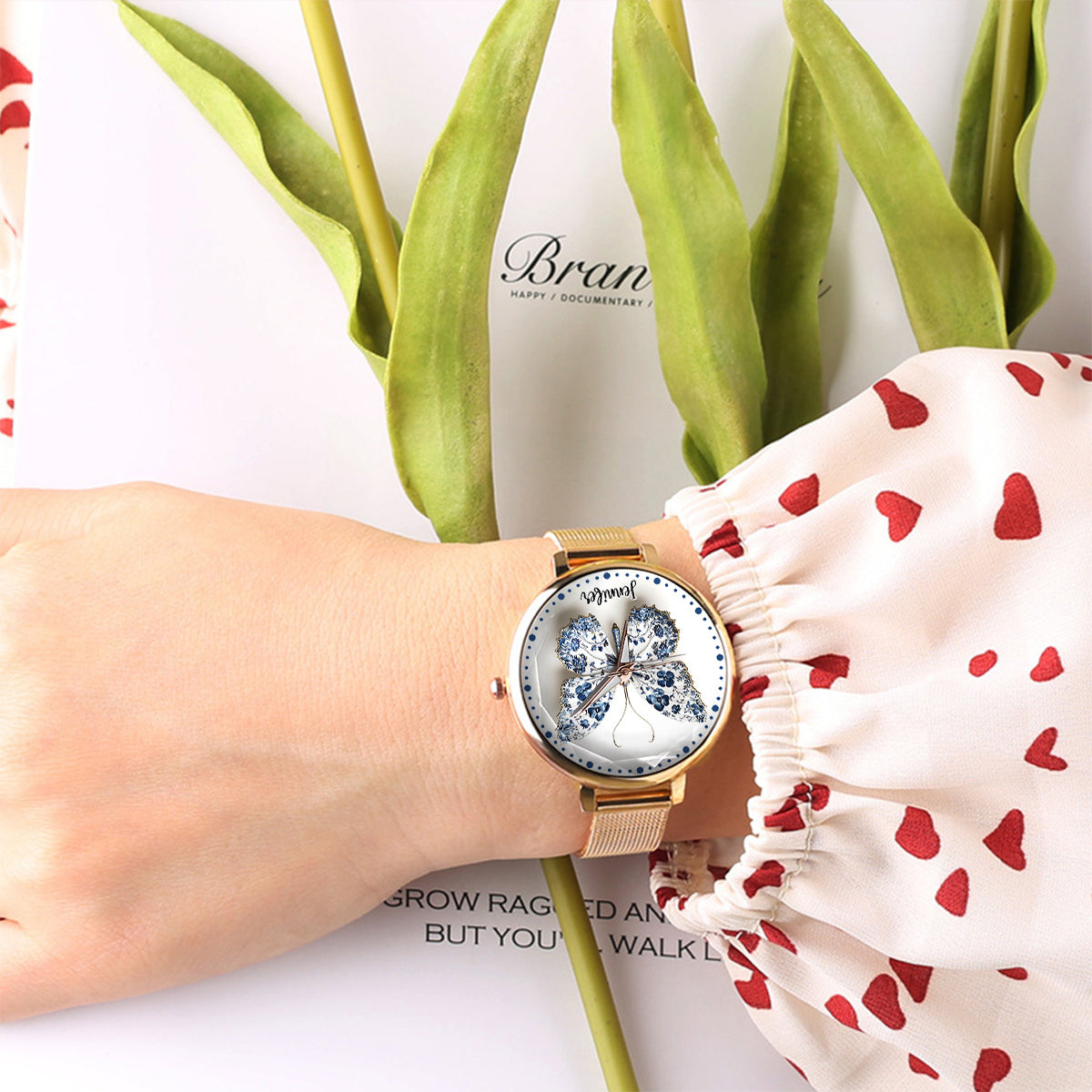 Toile De Jouy Style Butterfly - Personalized Butterfly Women Hand Watch