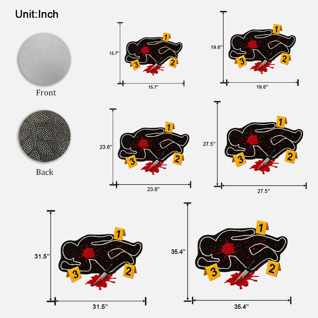 Lustiger Tatort-Teppich – Personalisierte Fußmatte/Teppich in Form eines wahren Kriminalfalls