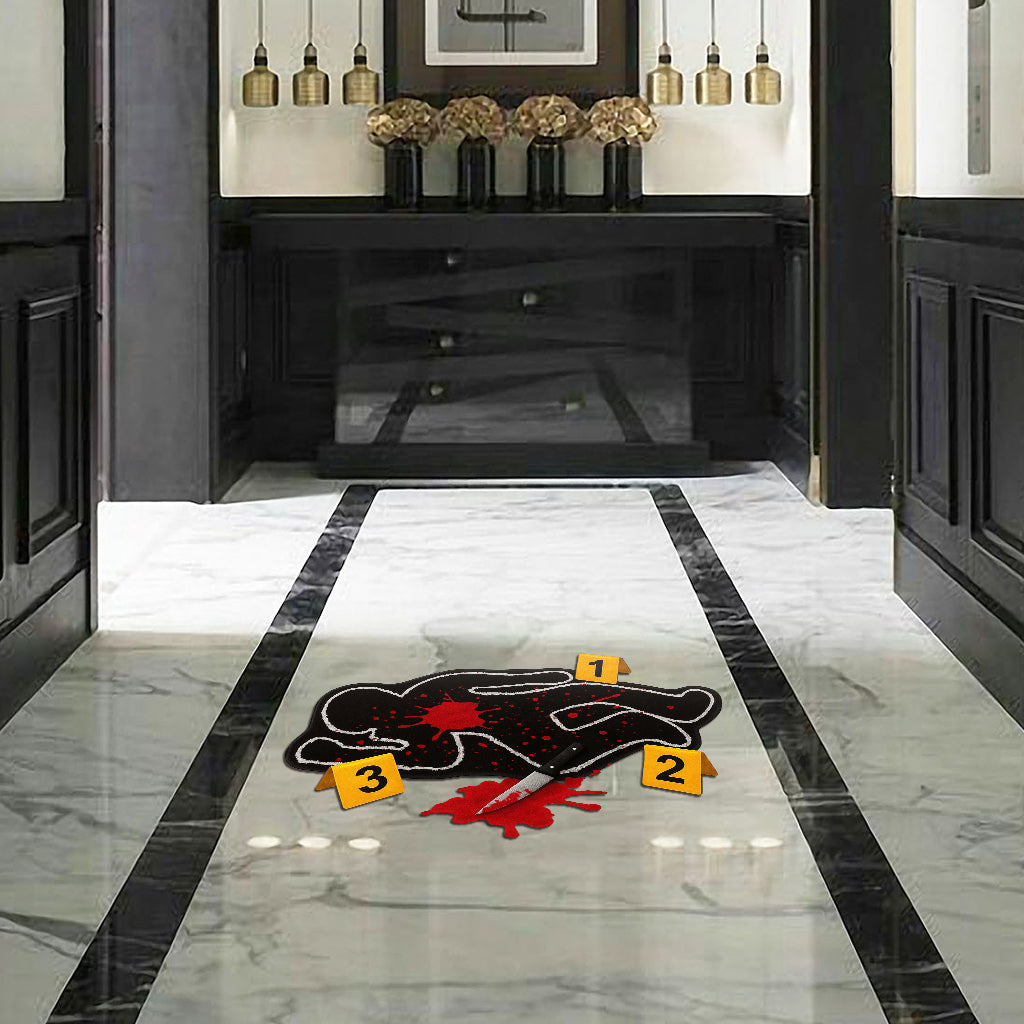 Lustiger Tatort-Teppich – Personalisierte Fußmatte/Teppich in Form eines wahren Kriminalfalls