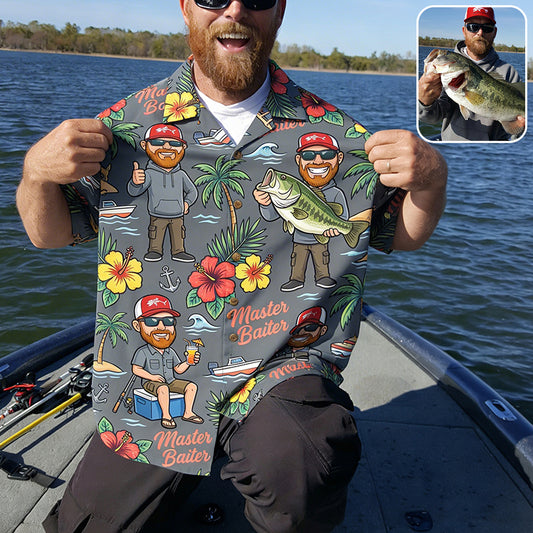 Funny Caricature Hawaiian Shirt For Him/Husband/Dad... - Personalized Fishing Hawaiian Shirt