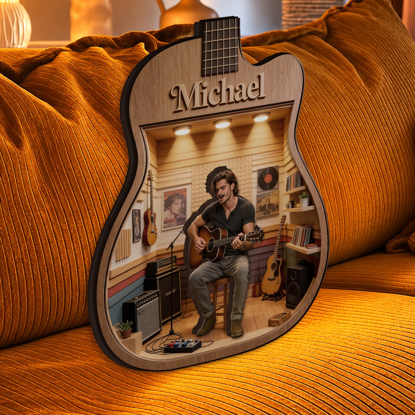 Guitar Lover - Personalized Guitar Wooden Light Shadow Box
