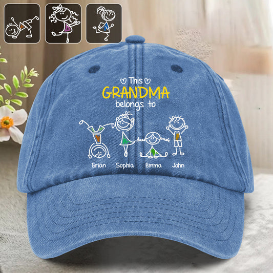 Diese Oma gehört zu – personalisierte Oma-Jeanskappe aus gewaschenem Denim