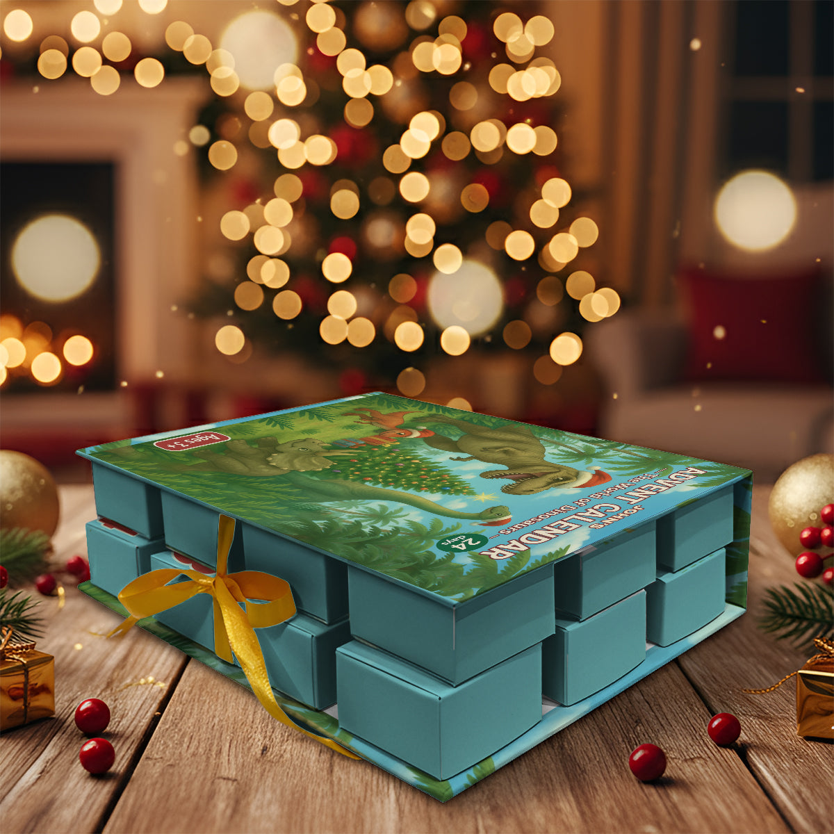 Dinosaurier-Adventskalender 2025 – Personalisierter Dinosaurier-Faltkalender mit Ornamenten