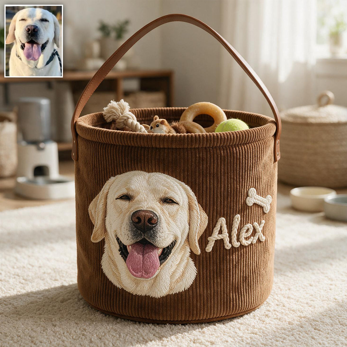 Buddy Toy Basket - Personalized Dog Canvas Bucket Bag