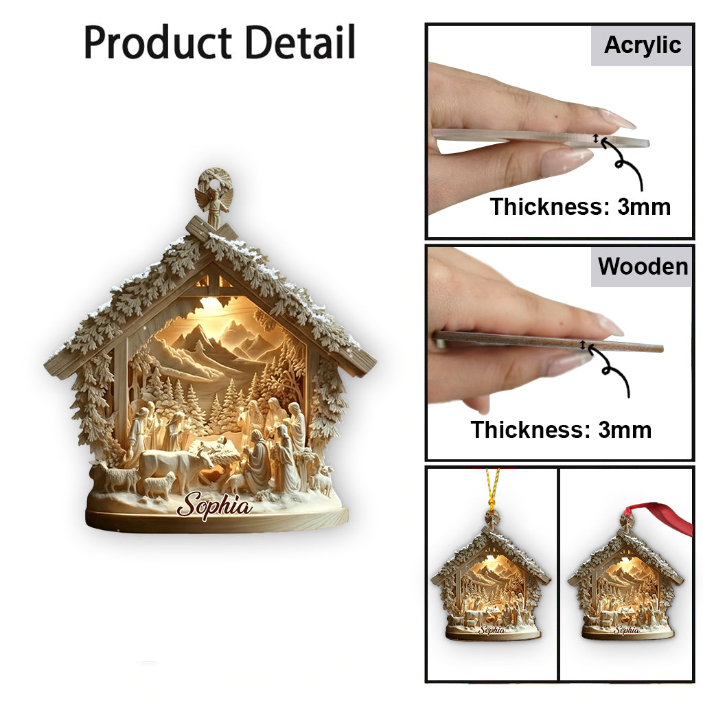 Krippenszene Jesus – Personalisierter christlicher Weihnachtsschmuck