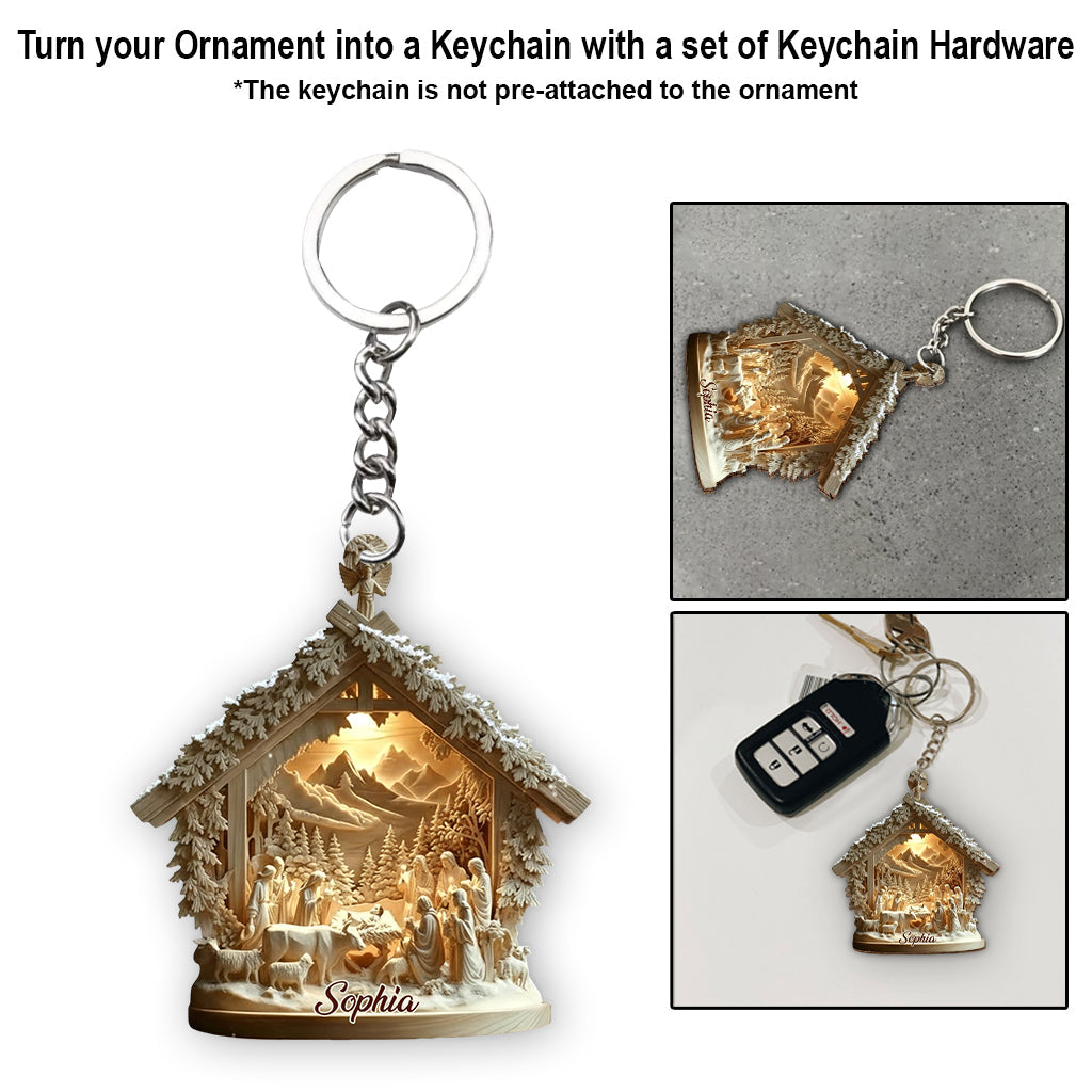 Krippenszene Jesus – Personalisierter christlicher Weihnachtsschmuck