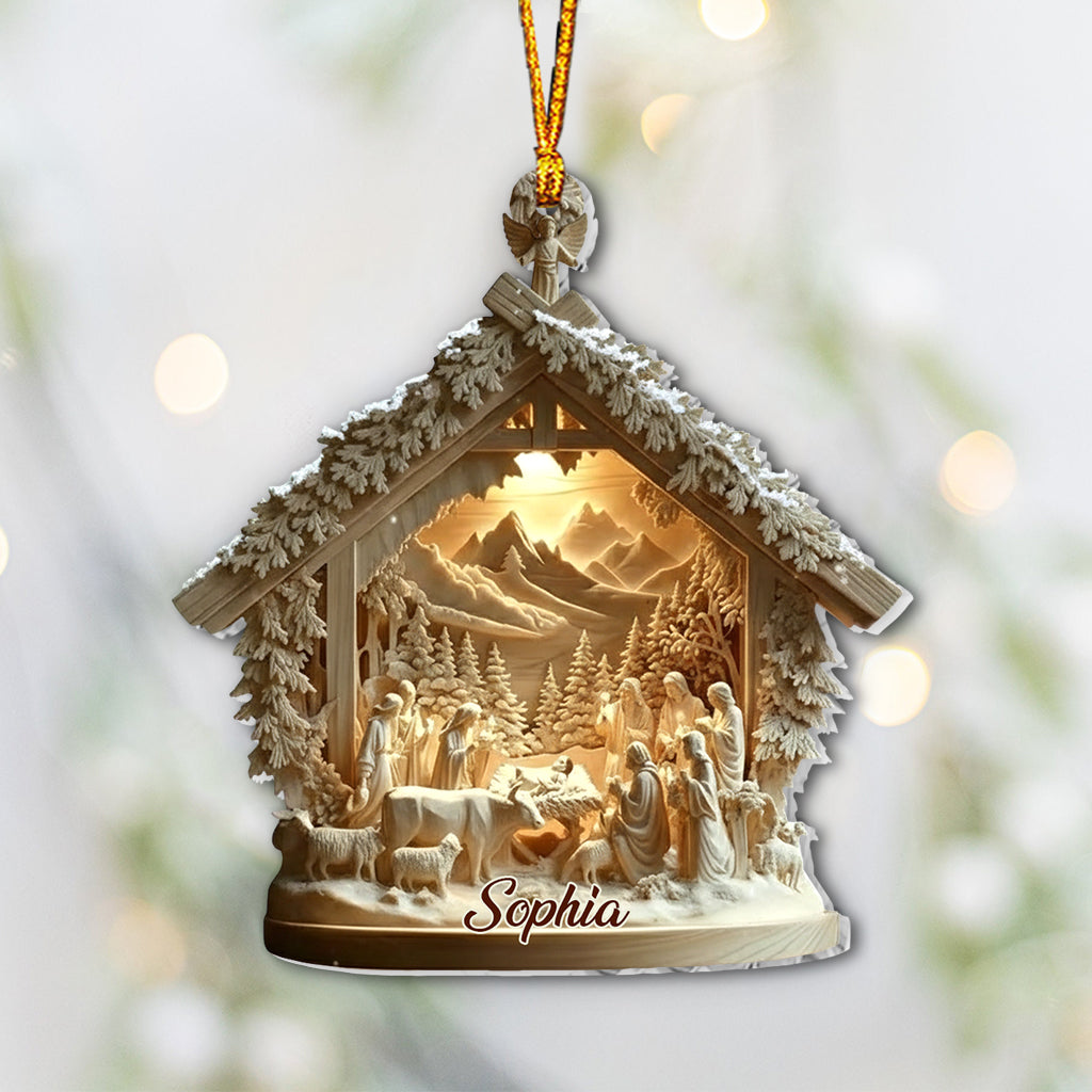 Krippenszene Jesus – Personalisierter christlicher Weihnachtsschmuck