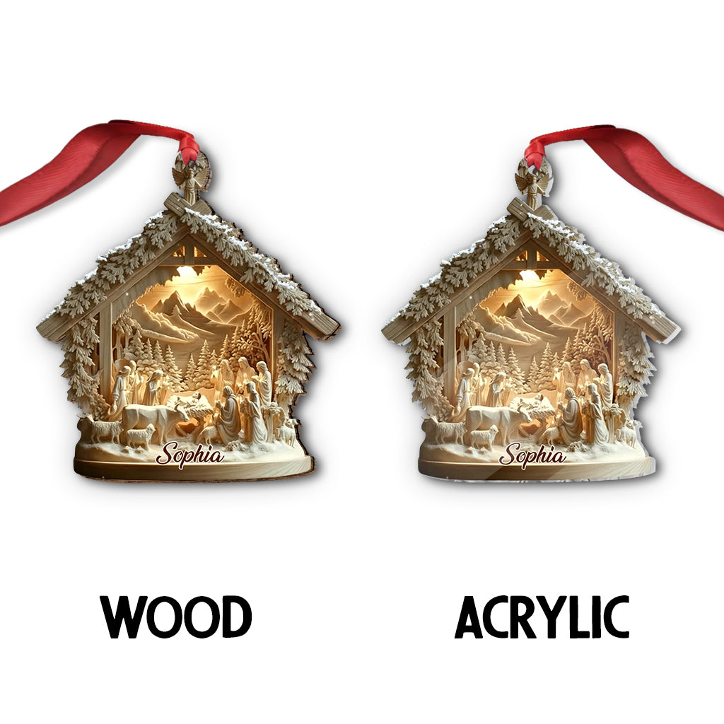 Krippenszene Jesus – Personalisierter christlicher Weihnachtsschmuck