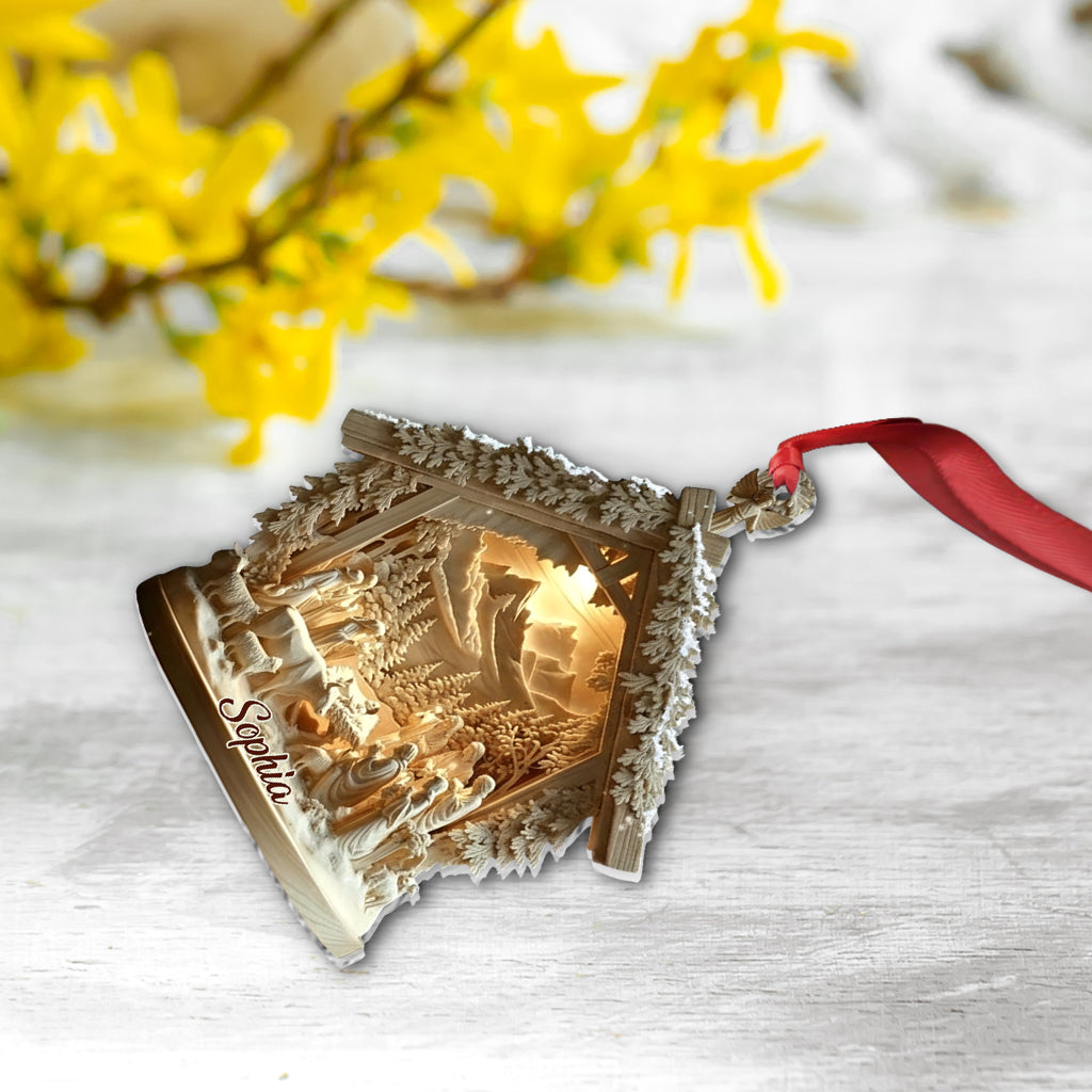 Krippenszene Jesus – Personalisierter christlicher Weihnachtsschmuck